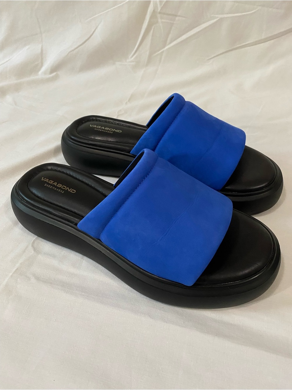 Vagabond EU 38 Blenda Nubuck Leather Slide Sandals Cobalt Blue with Black Sole